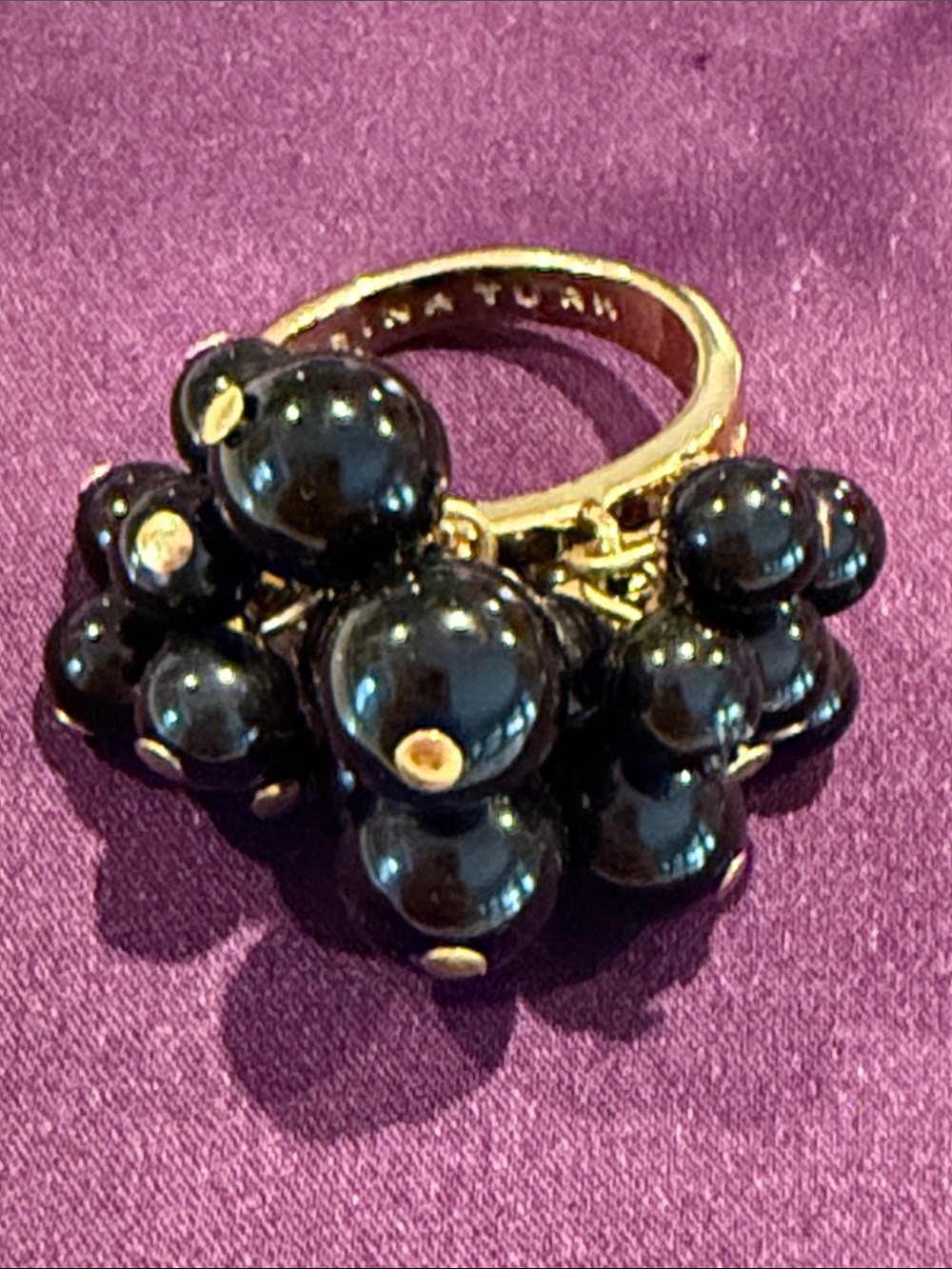 Trina Turk Gold-Tone Ring with Black Bead Cluster